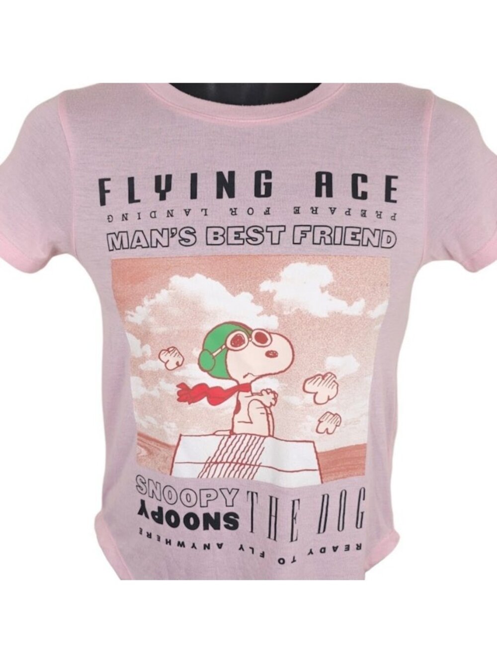 Snoopy T Shirt Womens Size XS Pink Peanuts Flying Ace Mans Best Friend
